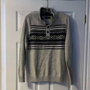 Method Gray and Black Nordic Pattern Zip-Up Sweater